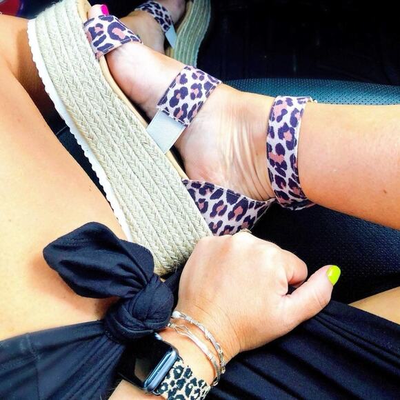 AMAZON • Leopard Cheetah Animal Print Buckle Platform Espadrilles Sandals - Picture 1 of 5